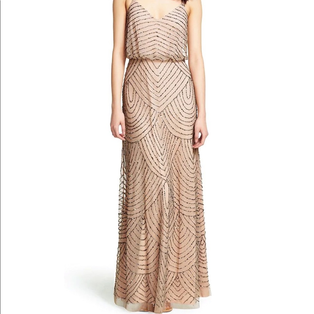 Beaded V-Neck Blouson Sleeveless Gown